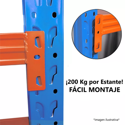 Estantería Metálica 2m x 2m x 0.60m - Soporta 200Kg por Estante. 5 Niveles