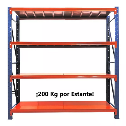 Estantería Metálica 2m x 2m x 0.60m - Soporta 200Kg por Estante. 4 Niveles